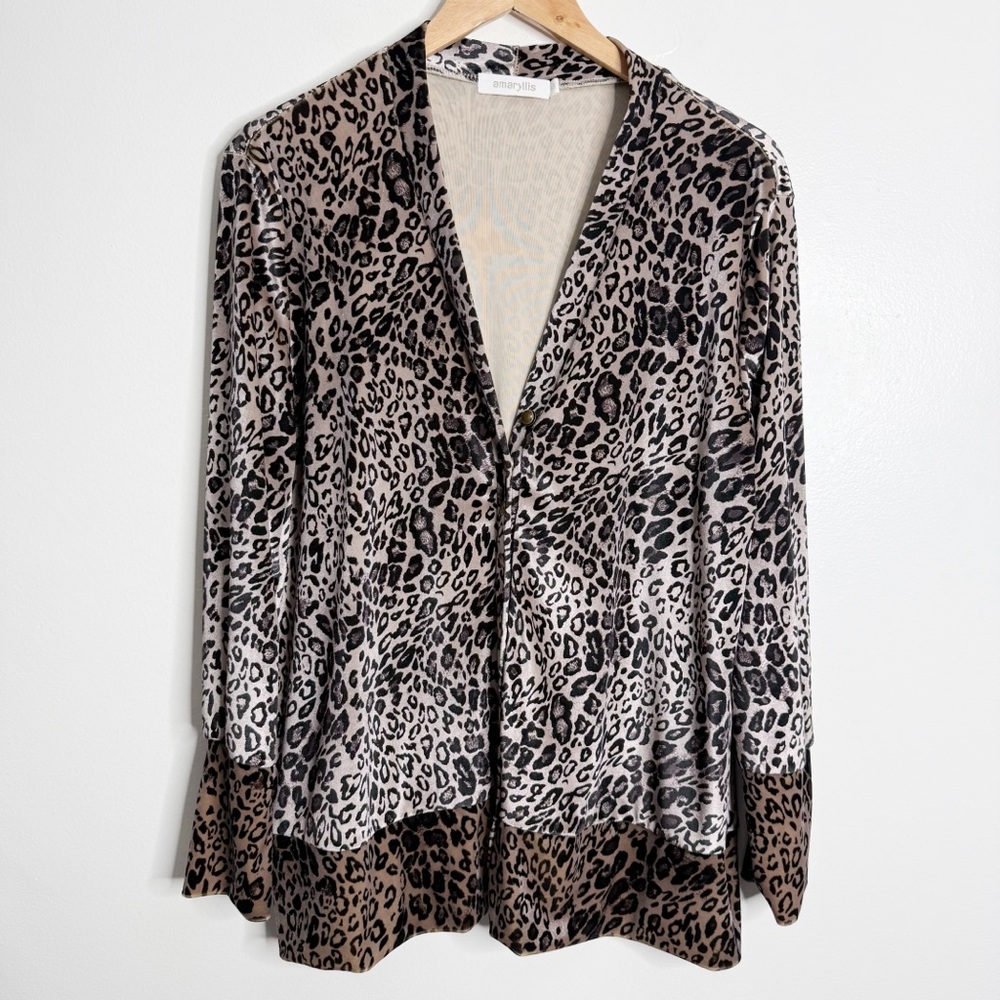 Amaryllis Snap Front Leopard Print Cardigan‎ Tan Black XL Casual Boho Workwear